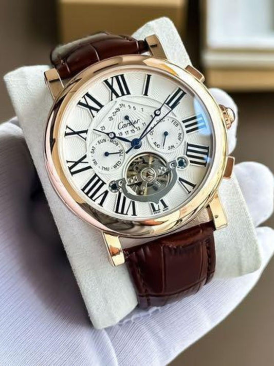 Carti_erBrown Leather Chrono Working Automatic Machine